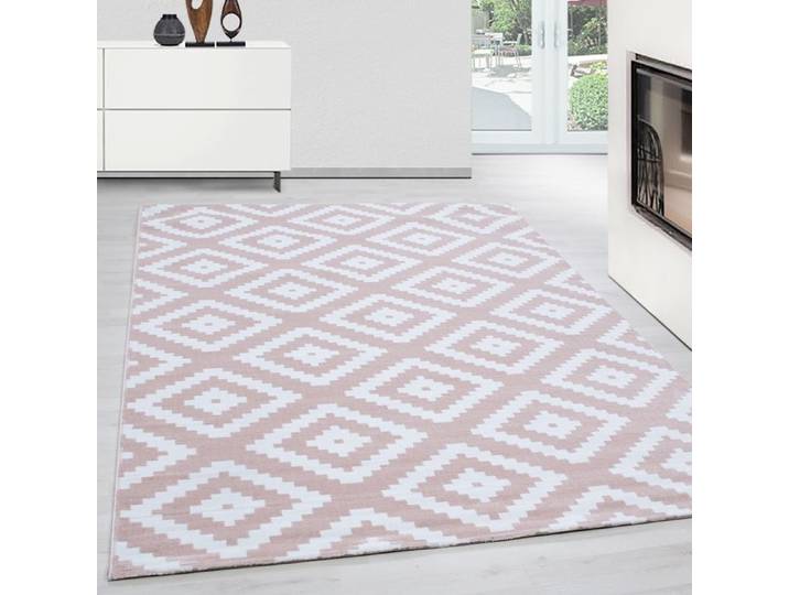 Teppium Tapis de Salon à motif diamant simétrique Rose Tapis 200x290 cm - Poil Court Moelleux et Tendance