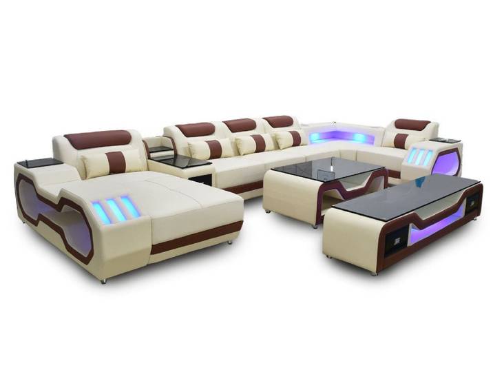 Xlmoebel Wohnlandschaft Ecksofa U-Form Beige mit Couchtisch und TV-Ständer, Ecksofa U-Form mit Couchtisch und TV-Ständer, Hergestellt in Europa