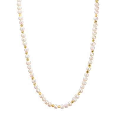 Perlenkette YOKOAMII "Y105", weiß (gelbgold), Halsketten, Damen, 43,0cm Basiskette + 5,0cm Verlängerung, B: 6,3mm, Perlenkette, mit Perle, B:6,3mm