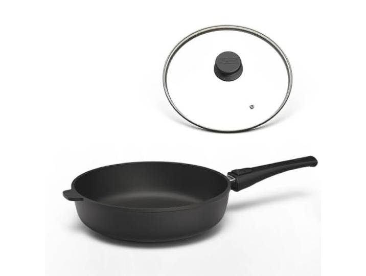 Hoffmann STONIQ Hochrandpfanne 26 cm Induktion, Antihaft, PFAS-frei, mit Deckel, Aluguss, abnehmbarer Griff, alle Herdarten, backofenfest, wiederbeschichtbar, spülmaschinenfest - Pfanne, Bratpfanne