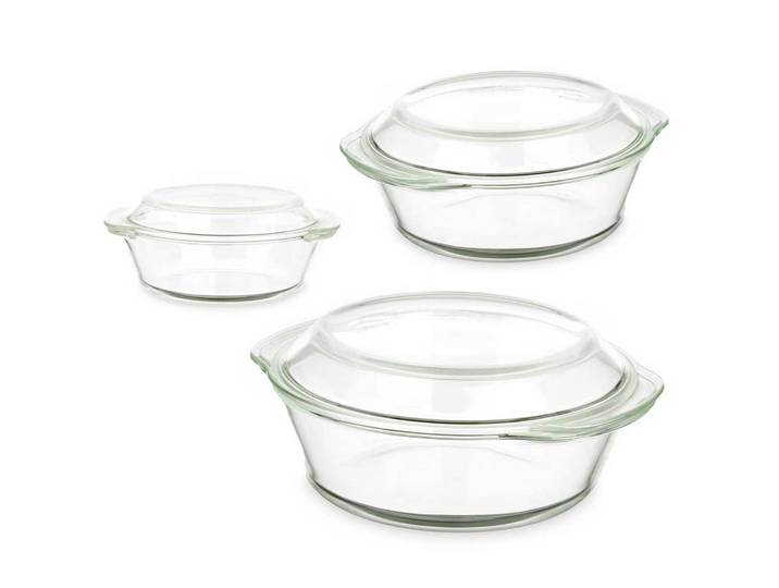 Vivalto Auflaufform Rund 3er-Set, Transparent, Glas, Kochgeschirr, Auflaufformen
