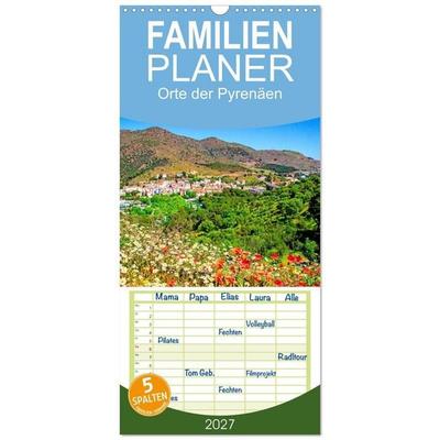 Familienplaner 2027 - Orte der Pyrenäen mit 5 Spalten (Wandkalender, 21 x 45 cm) CALVENDO