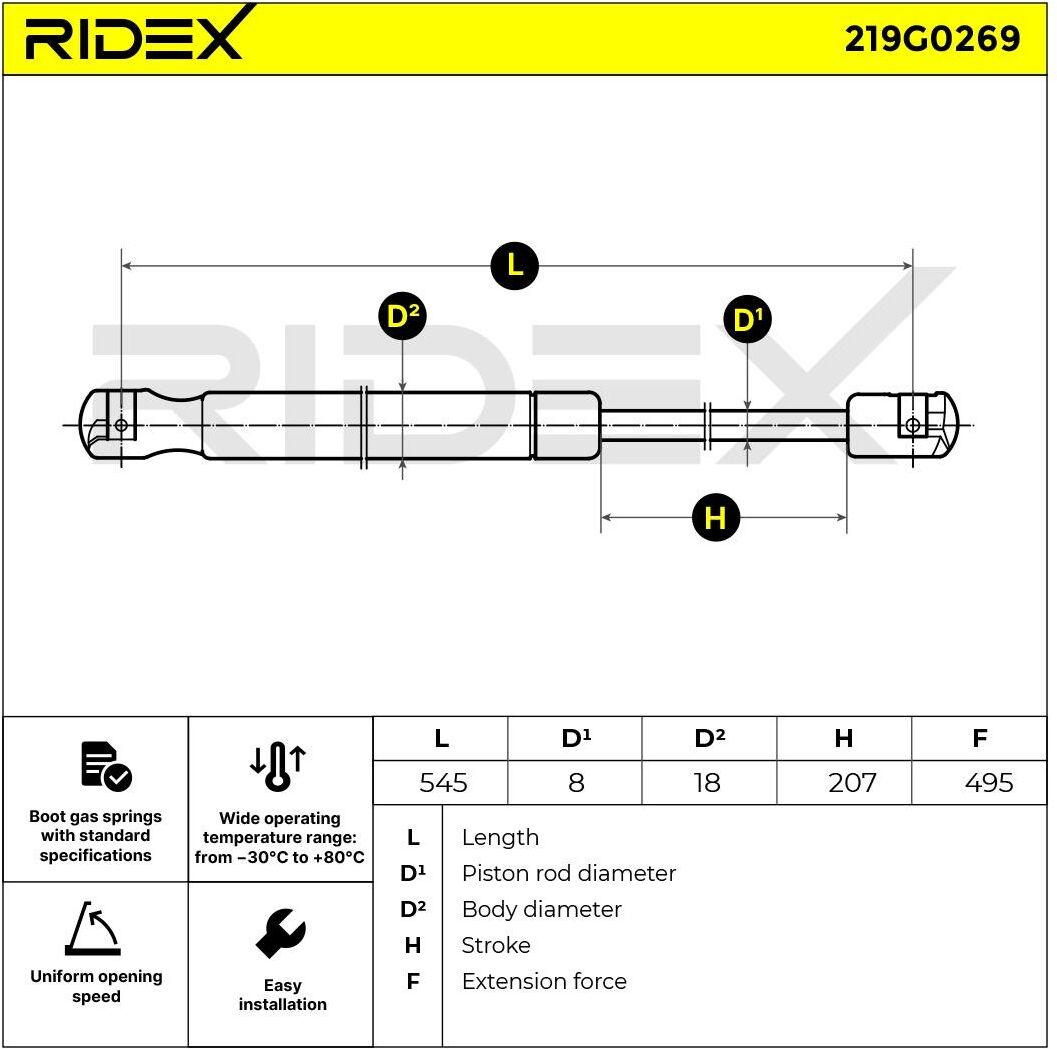 RIDEX 219G0269 Tailgate strut