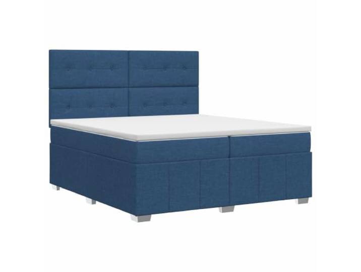 RJPLMFV Boxspringbett, Blau, 200 x 200 cm, Stoff Kopfteil verstellbar, Taschenfederkernmatratze, Reißverschluss, Holz