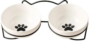 Uplift Treasures 500ML Raised Ceramic Pet Food And Water Bowl black Stand Double A