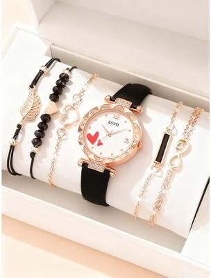 Youfap Market Rose Gold White Watch Set, Love Diamond Women Watch, Light Luxury Fashion Bracelet Holiday Gift Rose Gold White Watch Set, Love Diamond Women Watch, Light Luxury Fashion Bracelet Holiday Gift