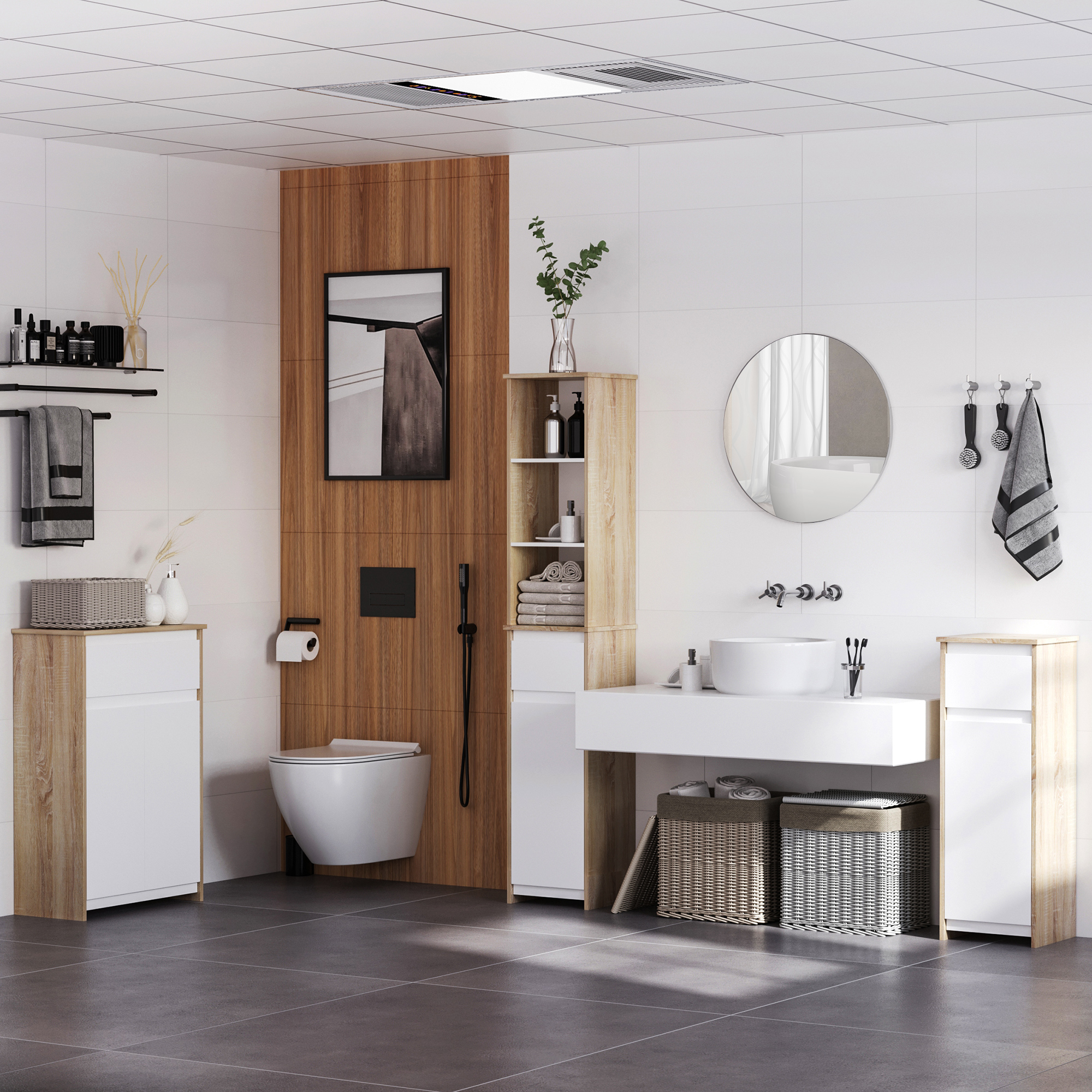 Kleankin Mobile Colonna Bagno con Armadietto, Cassetto e 3 Ripiani Aperti, in Legno, 32.6x30x171.2cm, Bianco Aosom