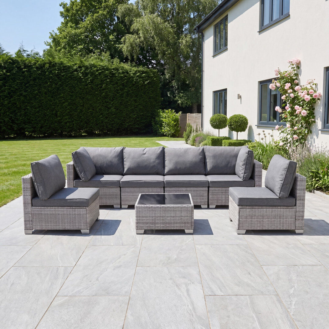 Highland Dunes Saviano 6 Seat Modular Rattan Conversation Set Grey 6