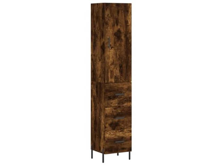 KGFHERENB Highboard Räuchereiche 34,5x34x180 cm Schrank Schlankes Standregal in Räuchereiche-Optik mit stabilen Metallfüßen für Wohnzimmer und Flur. Spendet vielseitigen Stauraum.
