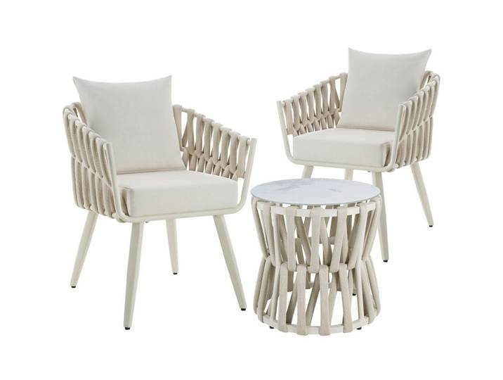 tectake Aluminium Gartenlounge-Set Lugano, höhenverstellbare Kunststofffüße, Sicherheitsglasplatte, beige, Beige, Gartenmöbel, Gartengarnituren, Gartenmöbel-Sets