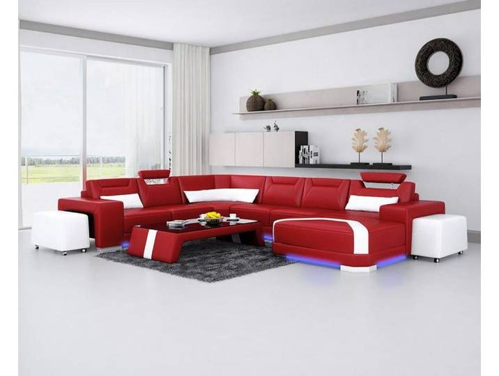 JVmoebel Wohnlandschaft Rotes Ledersofa mit USB – edle Eckcouch aus italienischem Echtleder, Made in Europa