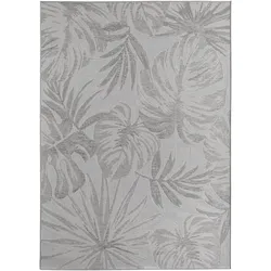 Carpetsale24 Outdoor Teppich Grau 120x170 cm, Wetterfest, ideal für Küche, Balkon, Terrasse, Garten auch Wohnzimmer, Palmblätter-Design
