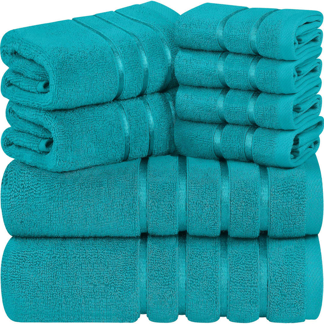 Ebern Designs Cotton Blend Multi-Size Set Teal Bath Towel;Washcloth;Hand Towel