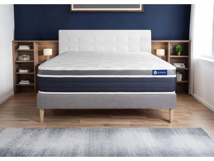 Ensemble Matelas Sommier 180x220 cm - Actimemo Confort - Sommier Kit Gris