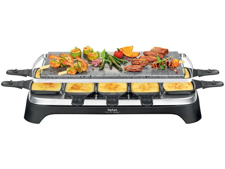 TEFAL Raclette Pierrade, Naturstein, spülmaschinengeeignete Pfännchen , grau (grau, edelstahlfarben), B:52cm H:13,7cm T:27,5cm, Raclettes, Abnehmbares Kabel, inkl. Schaber, PR457B, Raclette
