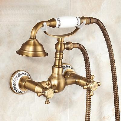 Duscharmatur / Body-Jet-Massage-Set – Handbrause inklusive ausziehbarer Regendusche Antik-/Vintage-Stil Antik-Messing-Halterung im Inneren des Messingventils Badewannen-Dusch-Mischbatterien