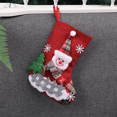 Snug & Styled Linen Christmas Stocking Gift Bag Small Holiday Hanging Decor snowman