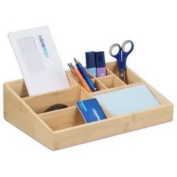 Relaxdays Bambus Schreibtisch Organizer 9 Fächer Hellbraun