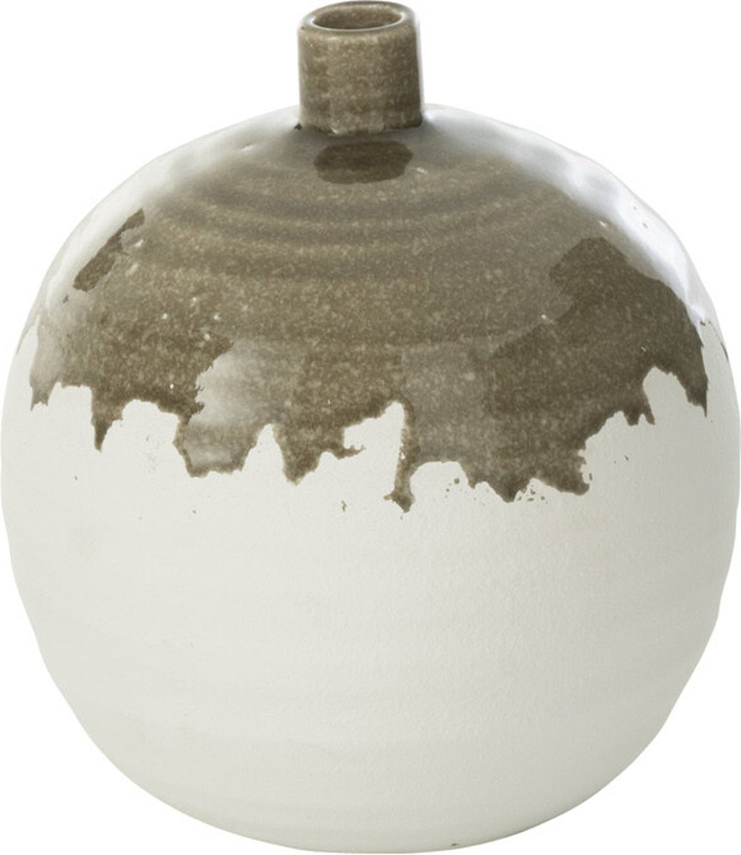 J-Line vaas Olea Fles olijfgroen/wit small Ø 21.5 cm