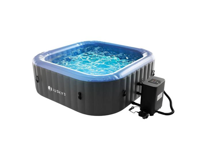 Juskys Whirlpool SpaLuxe LED 185x185x65 cm grau/blau, Grau, Kunststoff, 185x65x185 cm, Freizeit & Co, Wellness & Gesundheit, Whirlpools
