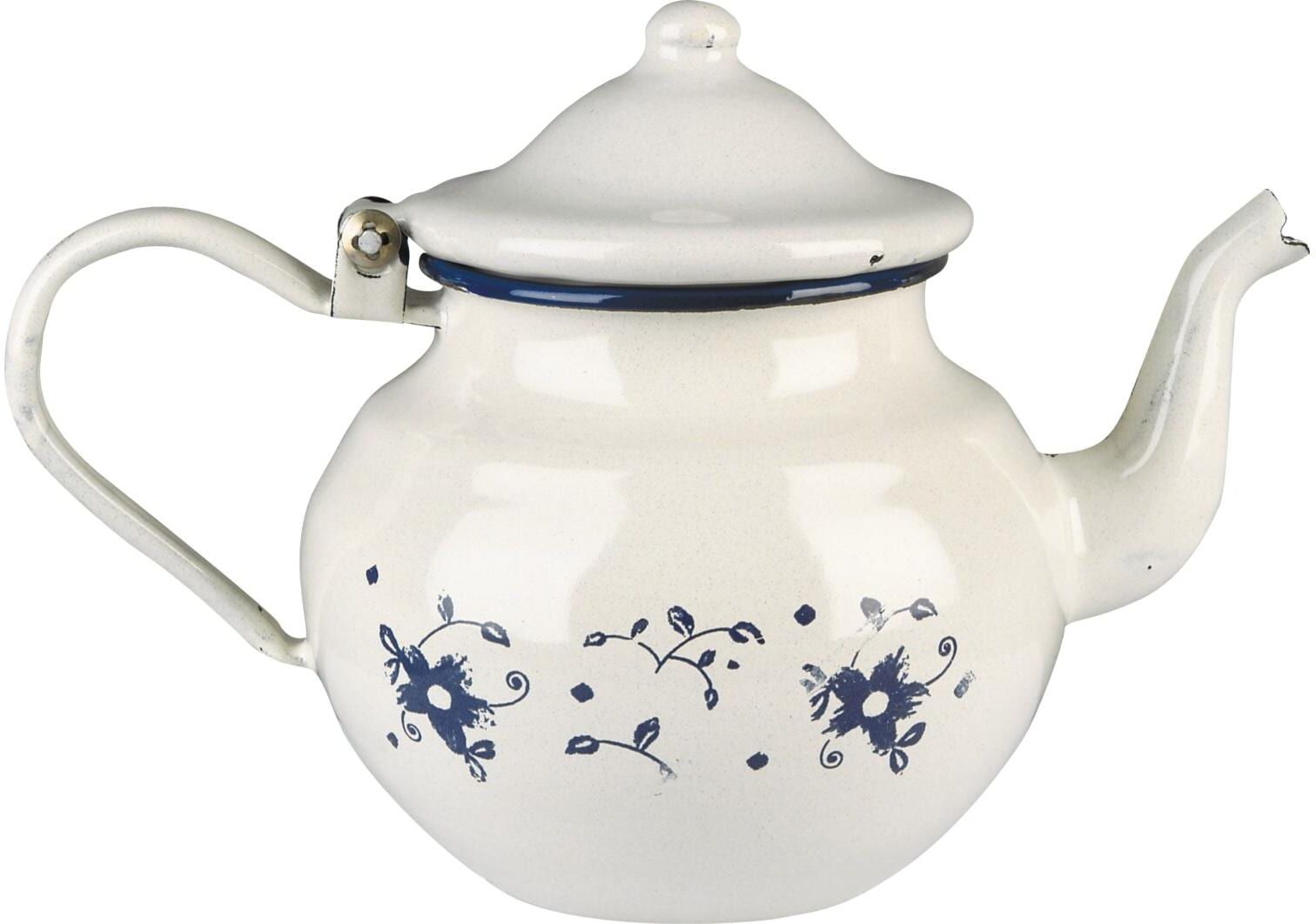 Teekanne "Ibili Sena 0.7 Liter", weiss (blau), 0,7 l, Emaille, Kannen, Teekanne, Weisse Teekanne mit Blumen blau 0,7 l