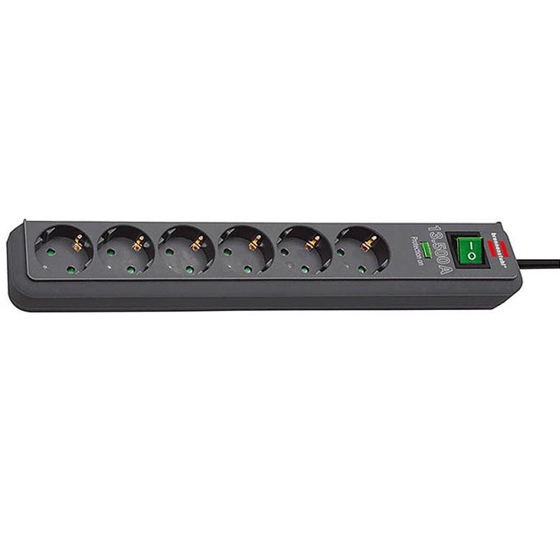 Brennenstuhl Eco-Line 6-voudige overspanningsbeveiligde stekkerdoos, antraciet, 1,5 meter