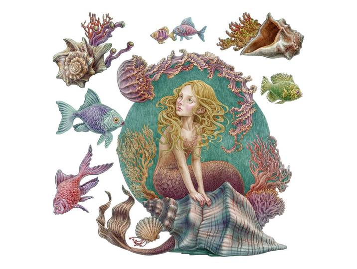 Wallfluent Wandaufkleber 100x88cm - Sirenengeschichten, Mehrfarbig, Kunststoff, Rechteckig, 100x88x0.1 cm, Tapeten & Wandverkleidungen, Wandtattoos & Sticker, Wandtattoos
