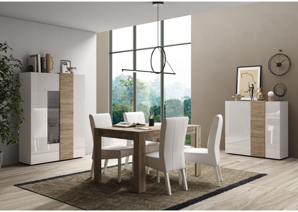 Calicosy Vitrine 2 portes en verre sans éclairage - L121 cm - Blanc Blanc 121x169x44cm