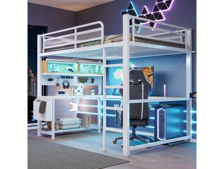 Lit superposé- - avec bureau avec tiroir pour clavier avec compartiments de rangement- 140x200cm