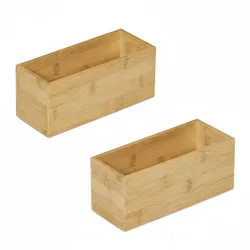 Relaxdays Aufbewahrungsbox Bambus, 2er Set, Ordnungsbox ohne Deckel, HBT: 9,5x23x9 cm, Bambusbox Küche, Bad, Büro, natur