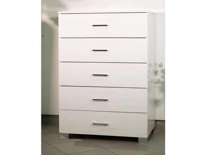 Commode - SAMMY - 80 - 5 tiroirs - Blanc - Bois - Montage facile
