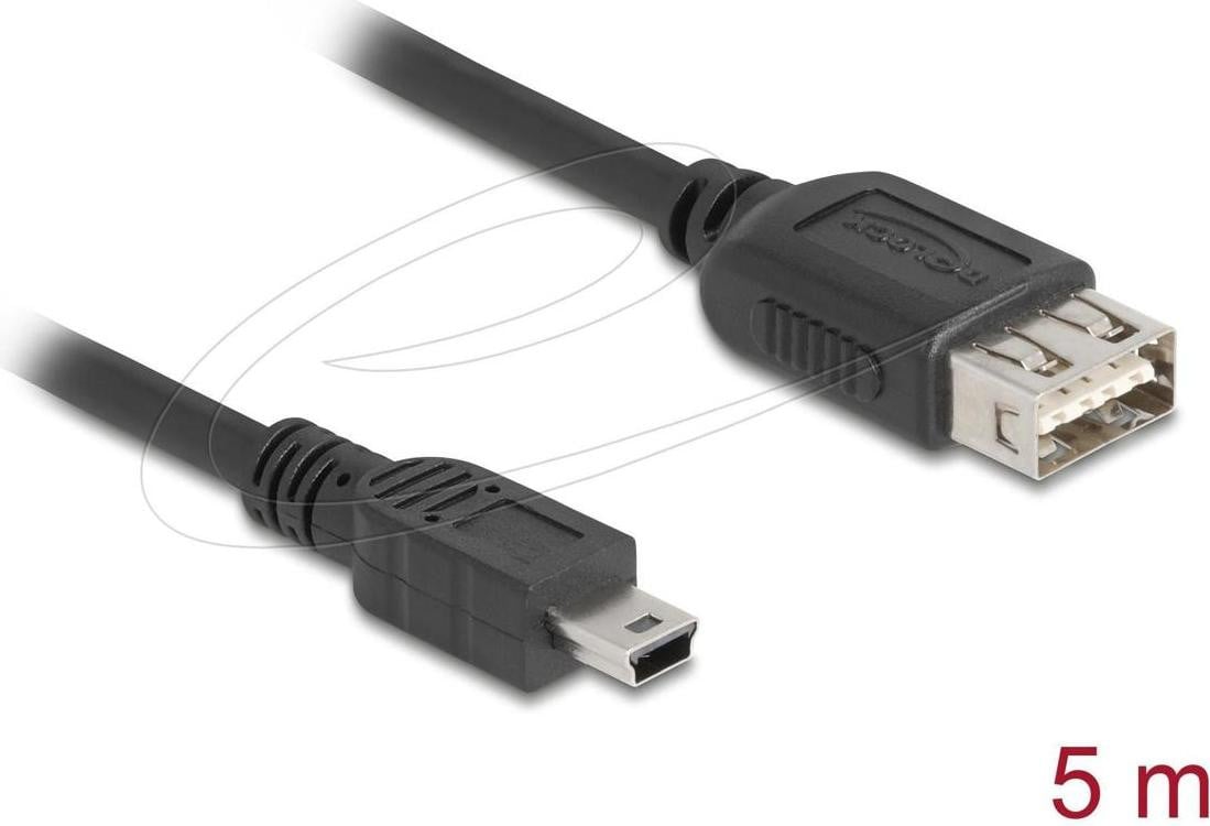Delock USB 2.0 kabel Mini-USB type B naar USB, 5 meter, zwart