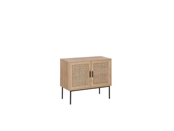 Commode - BELIANI - PASCO - 2 portes - Effet bois clair - Rotin