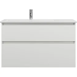 burgbad Lin20 Keramik-Waschtisch Weiß Glänzend inklusive Waschtischunterschrank, 2 Auszüge, linksbündig, 1030x495x622mm, SGHH103F5375C0001, Farbe: Weiß Matt