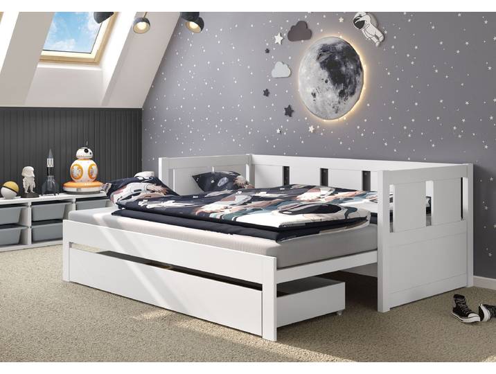 Ausziehbett Einzelbett Doppelbett Kiefer Massiv Weiß
