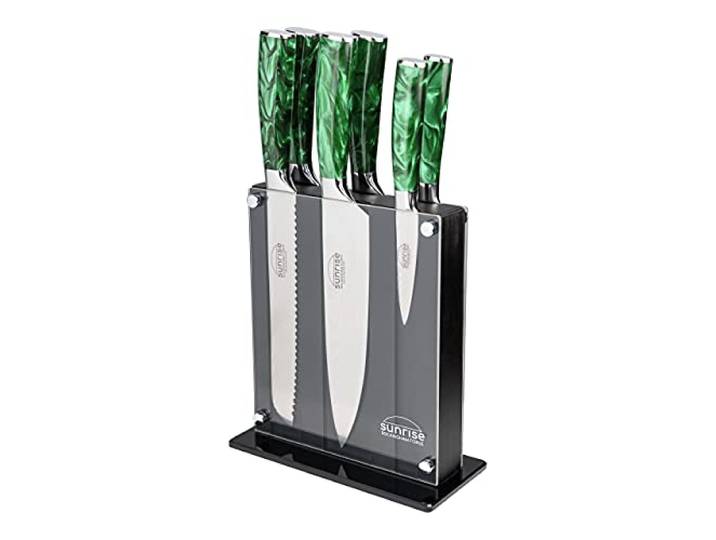 Rockingham Forge Sunrise Collection Emerald smaragd 7-Stück Messerblock mit hochwertiger Klinge aus X40Cr13 Edelstahl und Griff aus Harz, Grün, 6 Messer & 1 Messerblock