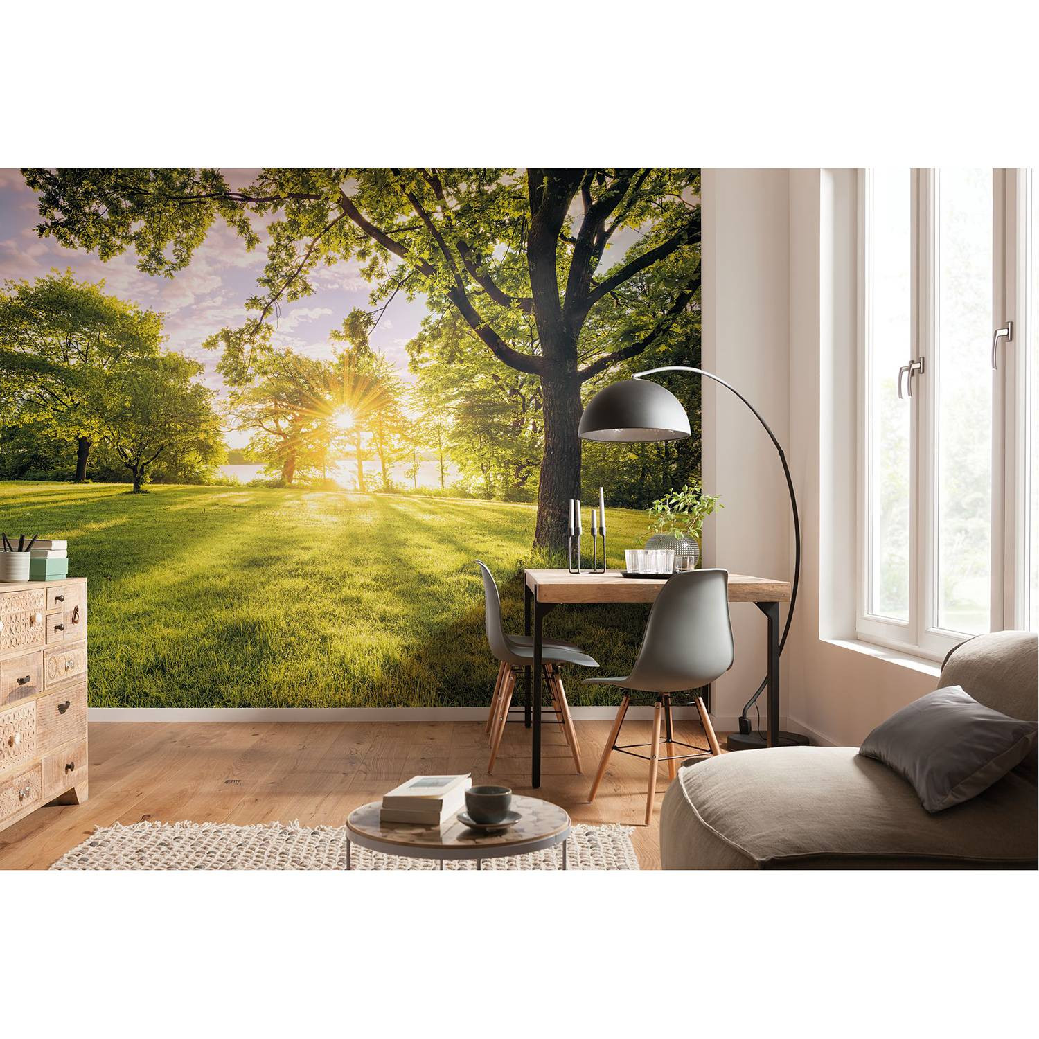 home24 Fotobehang Golden Moment I Abstract Modern Blauw Groen Geel B: 400 cm, H: 250 cm