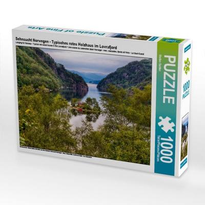 CALVENDO Puzzle Sehnsucht Norwegen - Typisches rotes Holzhaus im Lovrafjord | 1000 Teile Lege-Größe 64x48cm Foto-Puzzle für glückliche Stunden