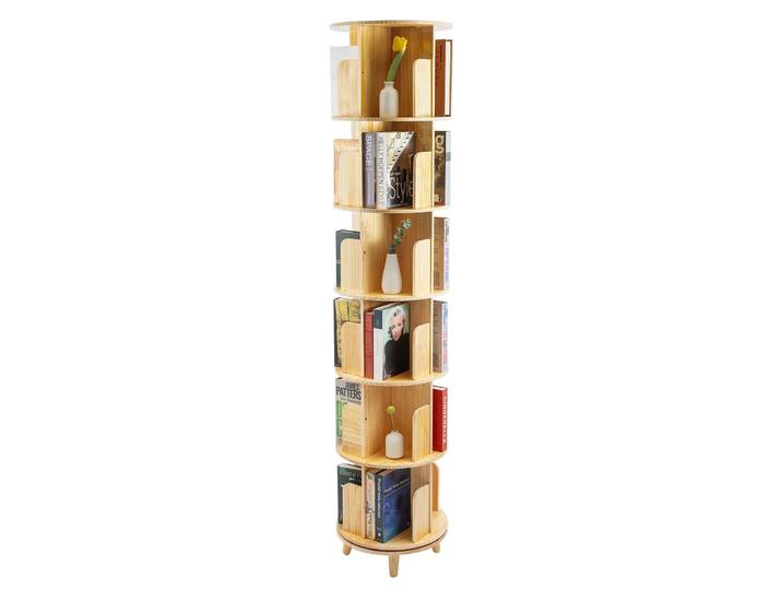 Bibliothèque rotative à 6 niveaux avec pieds, tour d'étagère rotative haute, bibliothèque rotative sur pied, bibliothèque ronde en bois, nouveauté