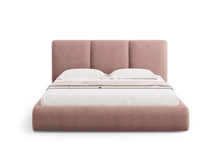 Lit coffre avec tête de lit 140x200cm en chenille rose