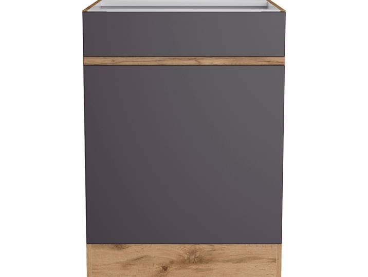 Unterschrank KOCHSTATION KS-Riesa , grau (matt grau), B:60cm H:82cm T:60cm, Holzwerkstoff, Schränke, Unterschrank, Breite 60 cm, MDF-Fronten