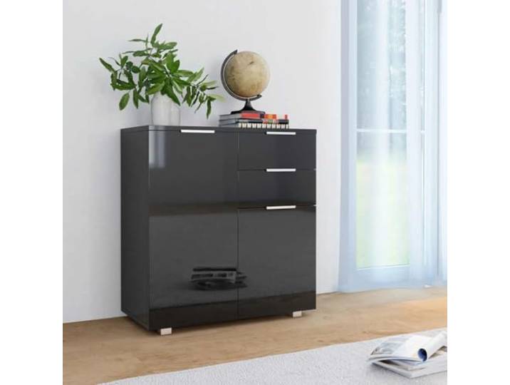 RJPLMFV Anrichte, schwarz, glänzend, 71 x 35 x 80 cm, Holz, Technik 2 Schubladen, 2 Türen, geräumige Aufbewahrung, Hochglanz-Finish, leicht zu reinigen