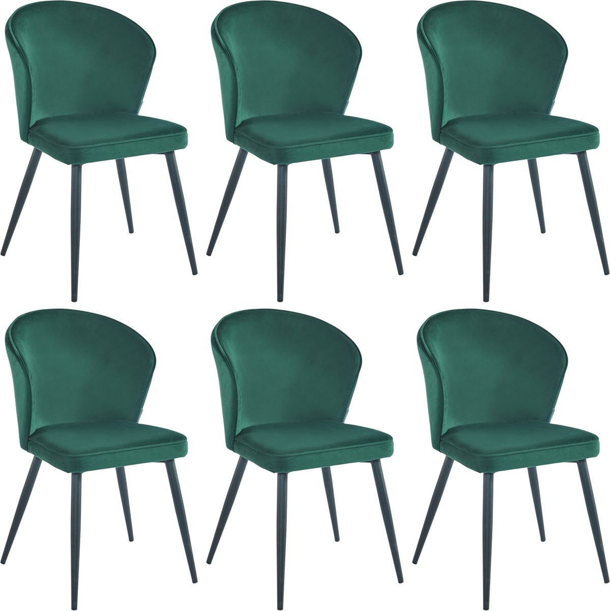 Colenis Curve Eetkamerstoel Set van 6 - Groen Velvet - Zwarte Poten