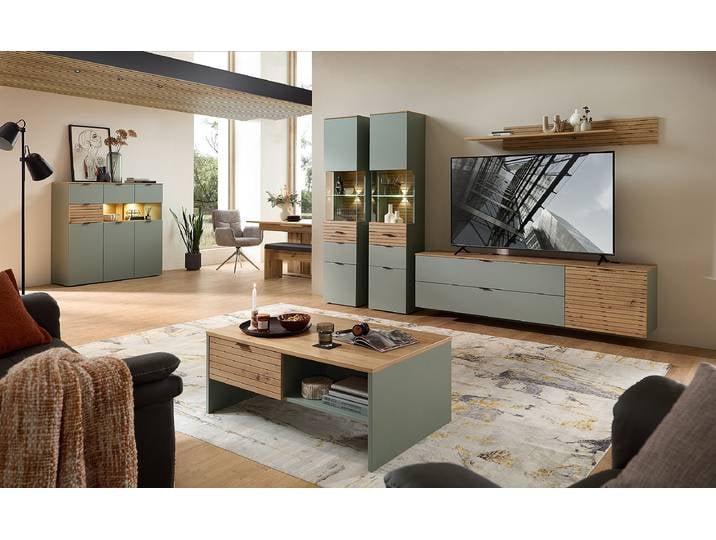 Beleuchtetes Highboard 125 x 125 x 45cm Grün/Salbei