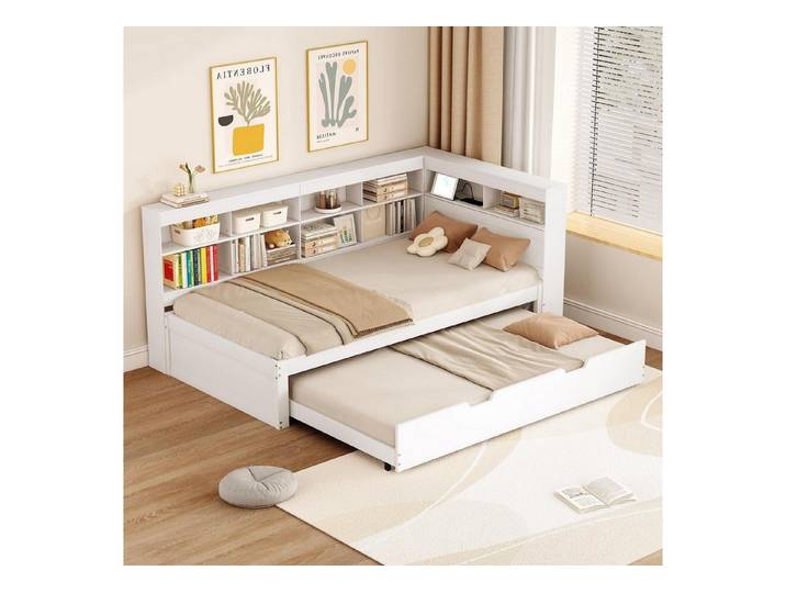 LuxusKollektion Jugendbett Schlafsofa 90x200cm Weiss mit Stauraum