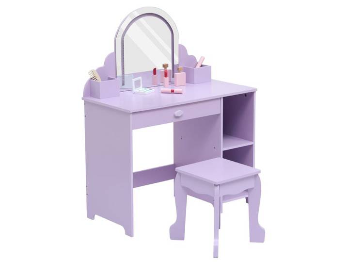Coiffeuse Enfant en Bois Miroir et Tabouret Table de Maquillage Lumière LED Meuble Chambre Enfant Autres accessoires Rose