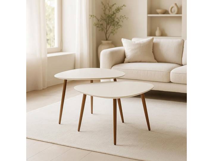 Table basse design blanche en marbre composite (lot de 2) - Arco