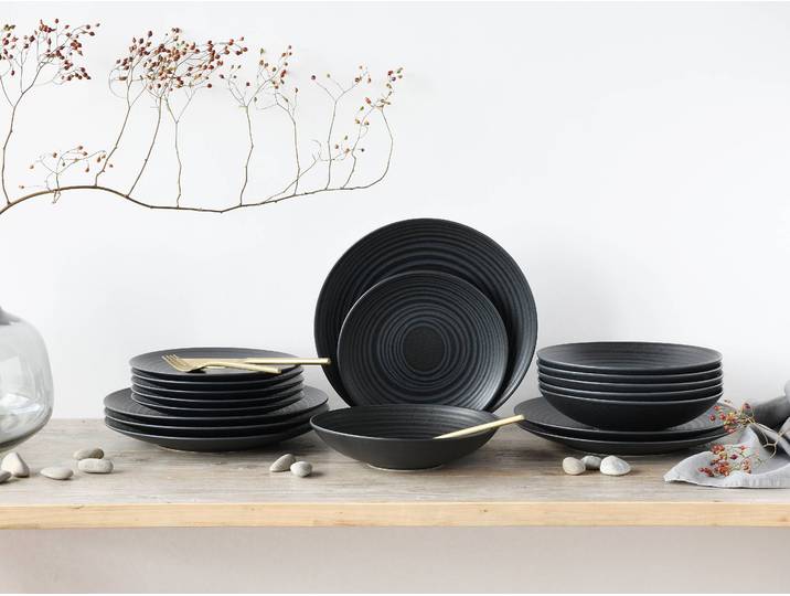 Service d'assiettes Lava Stone 18 pièces Noir/Noir
