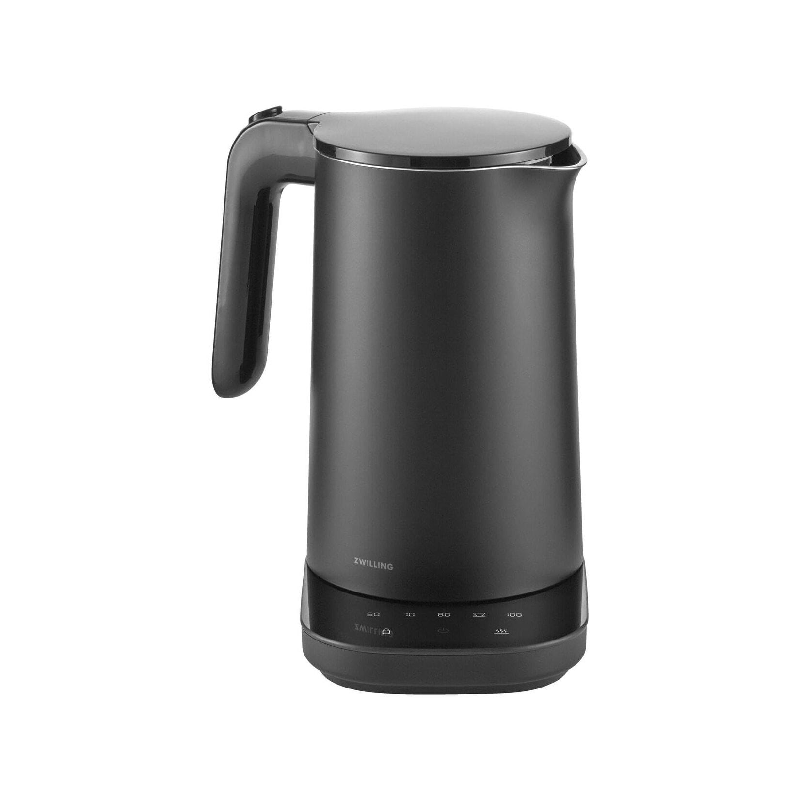 ZWILLING 1027167 Enfinigy Wasserkocher (1 Liter, 1.850 Watt, Kunststoff/Edelstahl, Schwarz, 6 Temperatureinstellungen, Warmhalten, 360°-Basisstation, Sensor-Touch-Display, Doppelwandgehäuse, 70-Grad-Öffnung)