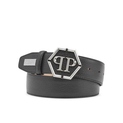 Ledergürtel PHILIPP PLEIN "Hexagon", Damen, Gr. 75, schwarz (02, schwarz), Gürtel Ledergürtel